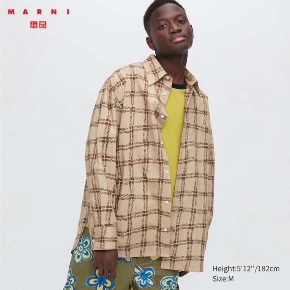 Marni Beige and Brown Plaid Casual Button Down Shirt